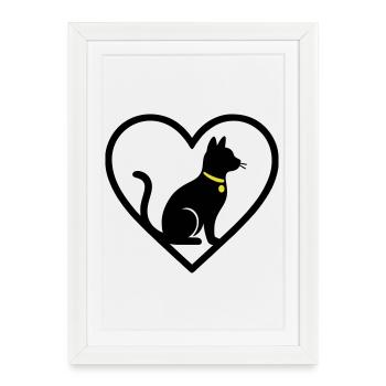 Chat Coeur Silhouette Mignon Amoureux des animaux - Affiche encadrée (27 × 37 cm) - blanc - Devant
