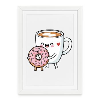 Café drôle dessin animé Art - Affiche encadrée (27 × 37 cm) - blanc - Devant