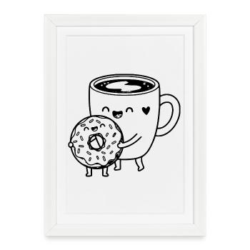 Café drôle dessin animé Art - Affiche encadrée (27 × 37 cm) - blanc - Devant