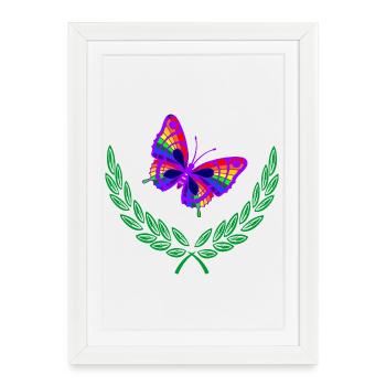 Butterfly in Green Laurel Wreath - Framed poster (27 × 37 cm) - white - Front