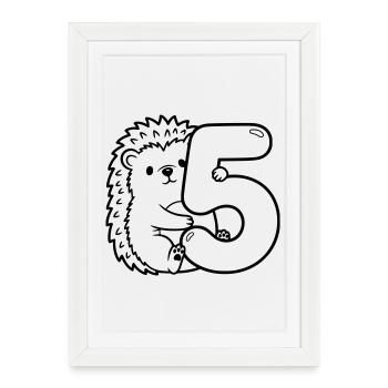 Hérisson avec illustration de dessin animé numéro 5 - Affiche encadrée (27 × 37 cm) - blanc - Devant