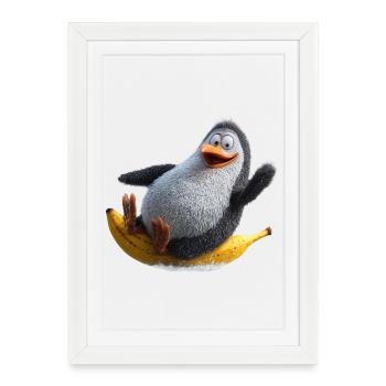 Penguin sur Banana Surfing Humour Drôle Absurde - Affiche encadrée (27 × 37 cm) - blanc - Devant