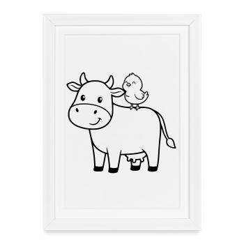 Cute Cow with Bird Friendship - Framed poster (27 × 37 cm) - white - Front