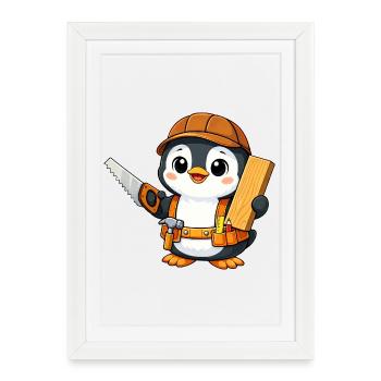 Penguin, Craftsman, Carpenter, Carpenter, Woodwork - Framed poster (27 × 37 cm) - white - Front