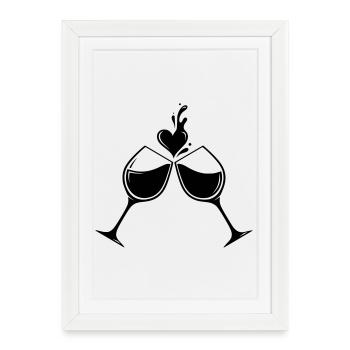 Cœur de verres à vin – Design amour & plaisir - Affiche encadrée (27 × 37 cm) - blanc - Devant