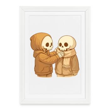 Couple squelette chaleureux – Soins doux dans la vie quotidienne - Affiche encadrée (27 × 37 cm) - blanc - Devant