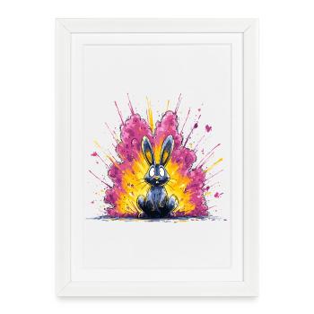 Bombardement des lapins aux couleurs vives - Affiche encadrée (27 × 37 cm) - blanc - Devant