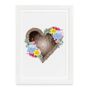 Heart-shaped bird's nest with spring flowers - Framed poster (27 × 37 cm) - white - Front
