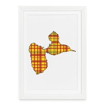 Guadeloupe carte style madras cadeau gwada 971  - Affiche encadrée (27 × 37 cm) - blanc - Devant