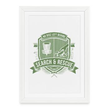No Disc Left Behind Recherche et Sauvetage Disc Golf - Affiche encadrée (27 × 37 cm) - blanc - Devant