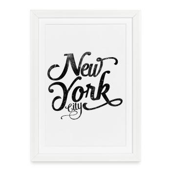 New York City - Black Vintage Script - Affiche encadrée (27 × 37 cm) - blanc - Devant