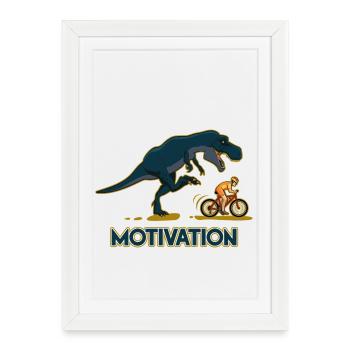 Motivation Tyrannosaure Course - Affiche encadrée (27 × 37 cm) - blanc - Devant