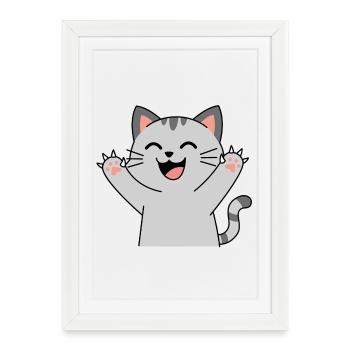 Pattes de chat heureuses Santé (griffes pointues) - Affiche encadrée (27 × 37 cm) - blanc - Devant