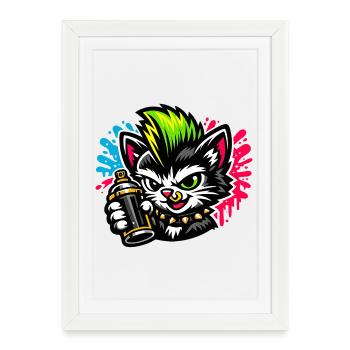 Graffiti Cat Spray Dot - Framed poster (27 × 37 cm) - white - Front