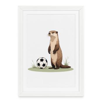 Loutre avec ballon de foot - Affiche encadrée (27 × 37 cm) - blanc - Devant