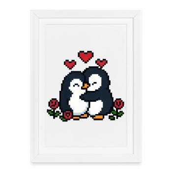 Pixel Penguin - Affiche encadrée (27 × 37 cm) - blanc - Devant