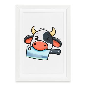 Cow Chef with Cleaver - Framed poster (27 × 37 cm) - white - Front
