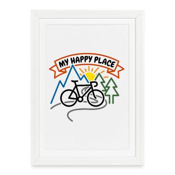 Mon Happy Place Vélo Lever du soleil - Affiche encadrée (27 × 37 cm) - blanc - Devant