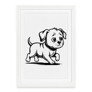 Promenade de chiot en course - Affiche encadrée (27 × 37 cm) - blanc - Devant