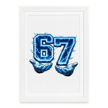 67 Six Seven Meme Gen Alpha Drôle - Affiche encadrée (27 × 37 cm) - blanc - Devant