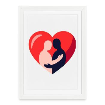 Heart embrace in duo silhouettes - Framed poster (27 × 37 cm) - white - Front