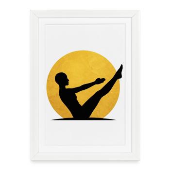 Posture Navasana Yoga Boat Silhouette Soleil - Affiche encadrée (27 × 37 cm) - blanc - Devant