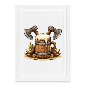 Tonneau de bière avec haches Viking - Affiche encadrée (27 × 37 cm) - blanc - Devant