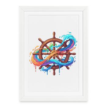 Colour waves on the steering wheel - Framed poster (27 × 37 cm) - white - Front