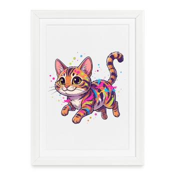 Art coloré éclaboussé de chats - Affiche encadrée (27 × 37 cm) - blanc - Devant