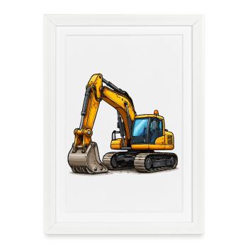 Excavatrice jaune - Affiche encadrée (27 × 37 cm) - blanc - Devant