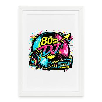 DJ Neon Vibe des années 80 - Affiche encadrée (27 × 37 cm) - blanc - Devant