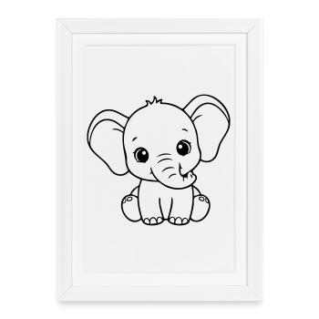 Bébé éléphant mignon – Noir et Blanc - Affiche encadrée (27 × 37 cm) - blanc - Devant
