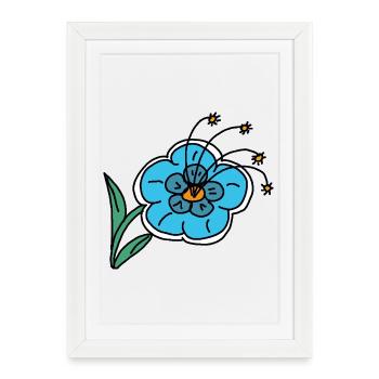 Hand Drawn Blue Flower Kids Child - Framed poster (27 × 37 cm) - white - Front