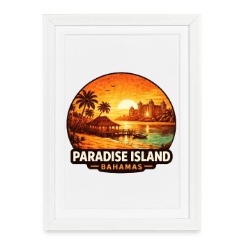 Destination de vacances aux Bahamas Paradise Island Coucher de Soleil - Affiche encadrée (27 × 37 cm) - blanc - Devant