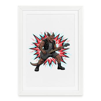 Rocker Heavy Metal Kangaroo Guitare Rock Musique - Affiche encadrée (27 × 37 cm) - blanc - Devant