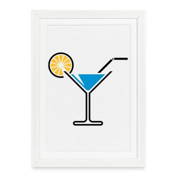 Cocktail / Verre cocktail / Martini + (bleu clair) - Affiche encadrée (27 × 37 cm) - blanc - Devant