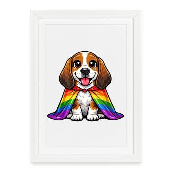 Basset Hound Pride Dog Manteau arc-en-ciel LGBTQ - Affiche encadrée (27 × 37 cm) - blanc - Devant