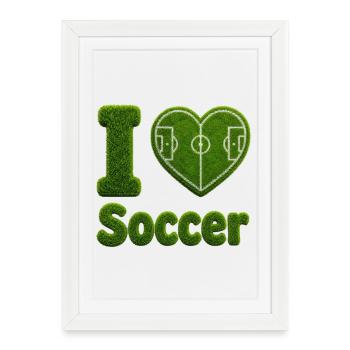 J’adore la conception de terrains de football en gazon et cœur - Affiche encadrée (27 × 37 cm) - blanc - Devant