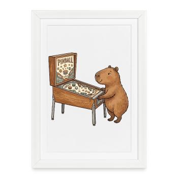 Bear à la table de flipper - Affiche encadrée (27 × 37 cm) - blanc - Devant