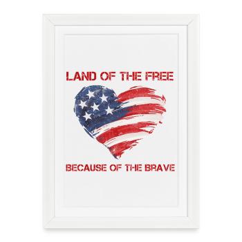 USA Herz - Land of the Free because of the Brave - Framed poster (27 × 37 cm) - white - Front