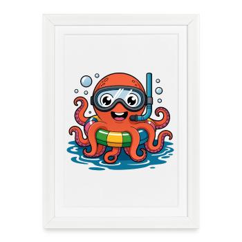 Octopus with diving goggles - Framed poster (27 × 37 cm) - white - Front