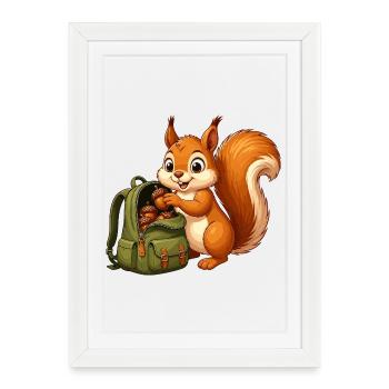 Aventurier Écureuil avec des Noix - Affiche encadrée (27 × 37 cm) - blanc - Devant