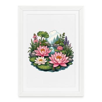 L’étang de nénuphars dans l’idylle forestier - Affiche encadrée (27 × 37 cm) - blanc - Devant