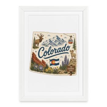 Vintage Colorado Rocky Mountains Art Sticker - Affiche encadrée (27 × 37 cm) - blanc - Devant