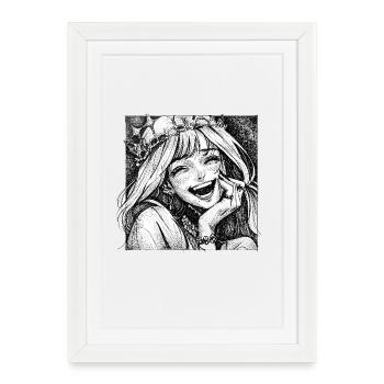 Imprimé en linogravure de la princesse héritière souriante - Affiche encadrée (27 × 37 cm) - blanc - Devant