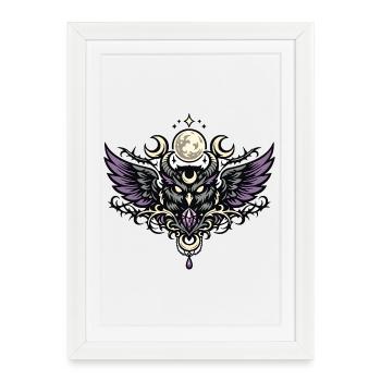 Emblème de la chouette esprit lunaire avec cristal violet - Affiche encadrée (27 × 37 cm) - blanc - Devant