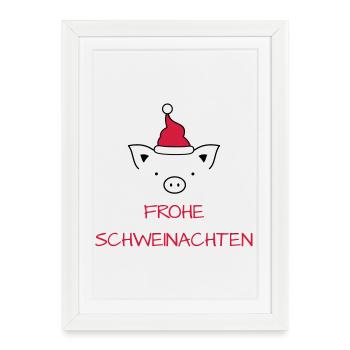 Joyeux Noël Cochon I Joyeux Schweinachten - Affiche encadrée (27 × 37 cm) - blanc - Devant