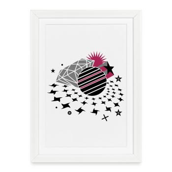 Lumières disco avec étoile 3D, boule disco et diamant - Affiche encadrée (27 × 37 cm) - blanc - Devant