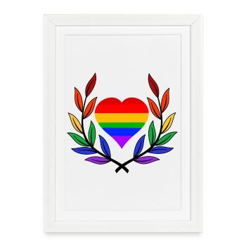 Couronne de laurier Gay Pride Coeur Drapeau arc-en-ciel LGBT - Affiche encadrée (27 × 37 cm) - blanc - Devant