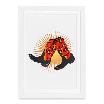 extravagant western boots with flame pattern - Framed poster (27 × 37 cm) - white - Front